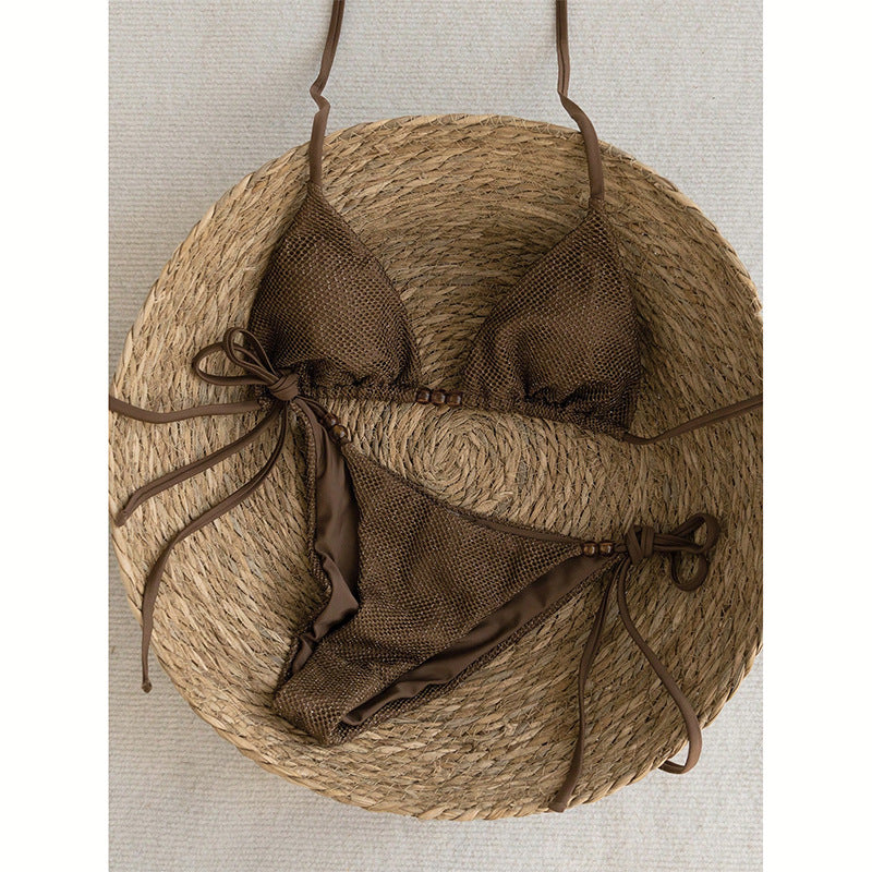 Damen Triangel-Bikini mit verstellbaren Trägern und dekorativem Knoten R&B