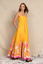 Damen Maxikleid mit floralem Design und eleganten Spaghettiträgern R&B