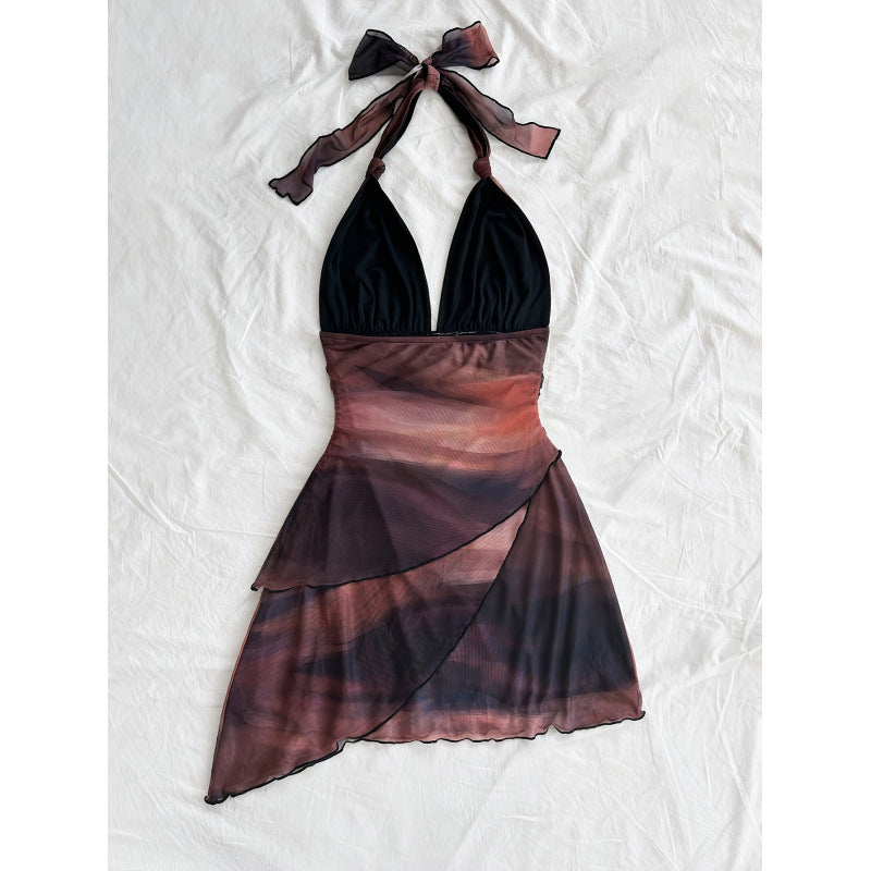 Damen Chiffonkleid mit tiefem V-Ausschnitt und zarter Wickeloptik R&B