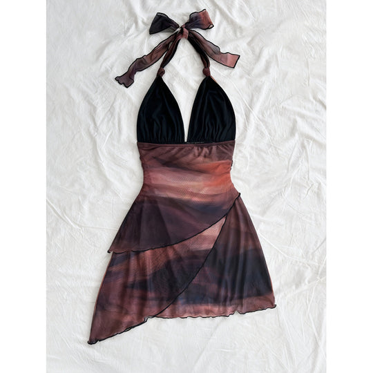 Damen Chiffonkleid mit tiefem V-Ausschnitt und zarter Wickeloptik R&B