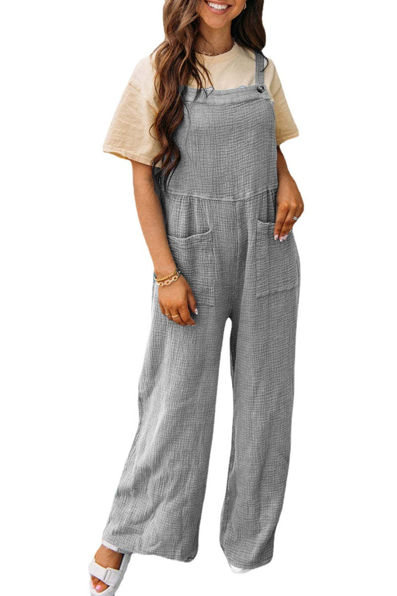 Damen lässiger Jumpsuit mit weitem Schnitt und praktischen Taschen R&B