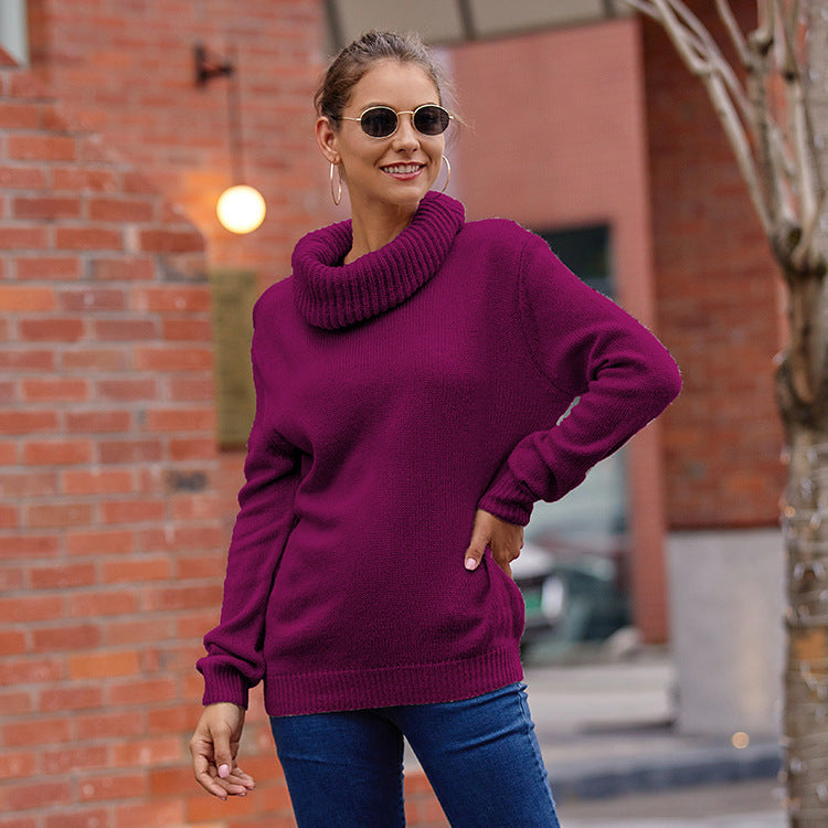 Damen Strickpullover mit weitem Rollkragen und lockerem Schnitt R&B