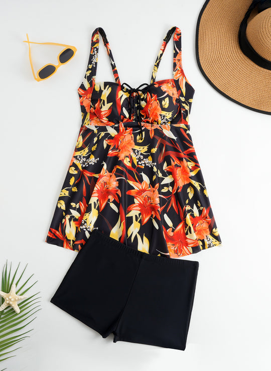 Damen Tankini mit floralem Oberteil und bequemen Shorts R&B