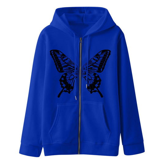 Damen Kapuzensweatjacke mit einzigartigem Schmetterlingsdruck R&B
