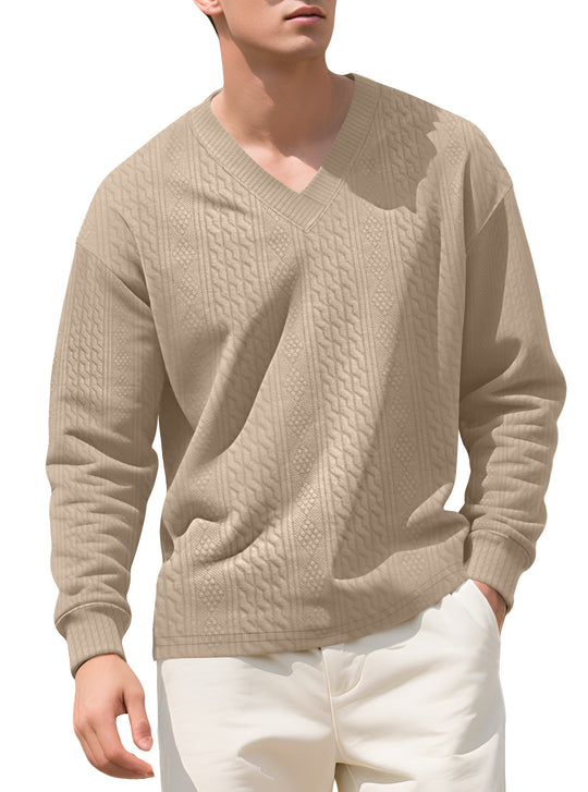 Herren nan strukturierter V-Ausschnitt Strickpullover mit Kabel- und Wabenmuster R&B