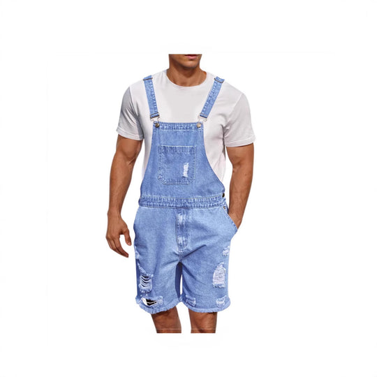 Herren Denim-Latzshorts im lässigen Design mit Aufgesetzten Taschen R&B