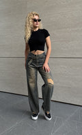 Damen Lässige Baqugy-Jeans mit modischen Rissdetails und Gürtel R&B