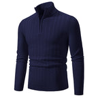 Herren Strickpullover mit halbem Reißverschluss und strukturiertem Zopfmuster