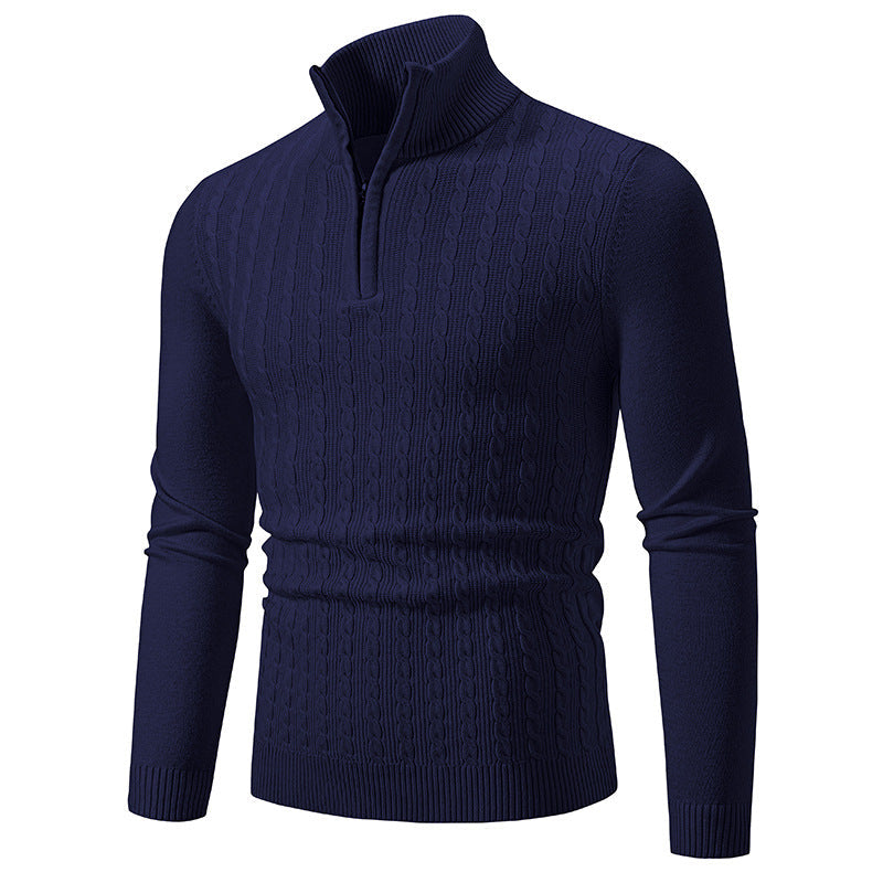 Herren Strickpullover mit halbem Reißverschluss und strukturiertem Zopfmuster