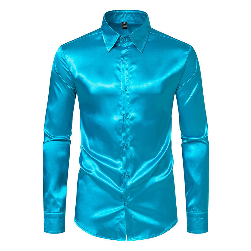 Herren Langarmhemd aus schimmerndem Satin mit eleganter Knopfleiste R&B