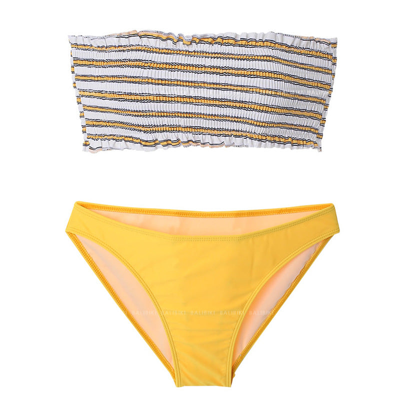 Damen Bandeau-Bikini-Set mit dekorativem Rüschendesign und hoch geschnittenem Unterteil R&B