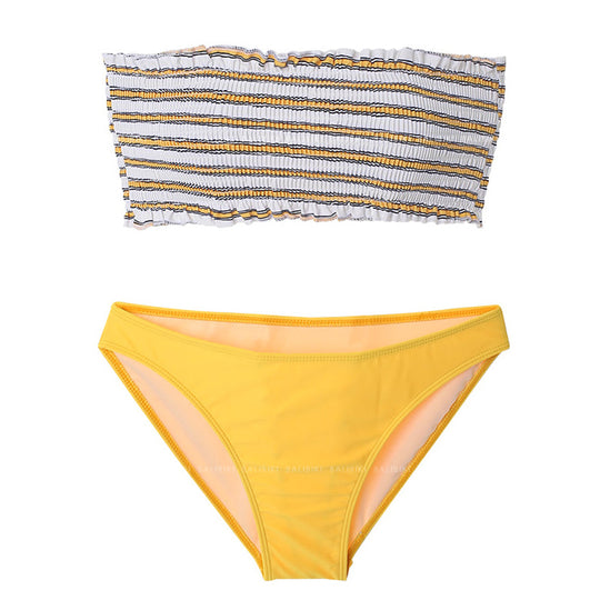 Damen Bandeau-Bikini-Set mit dekorativem Rüschendesign und hoch geschnittenem Unterteil R&B
