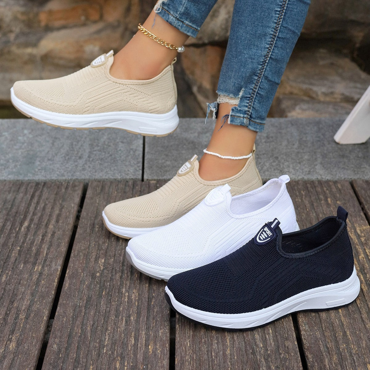 Damen Atmungsaktive Slip-On Freizeitschuhe mit dämpfender Sohle R&B