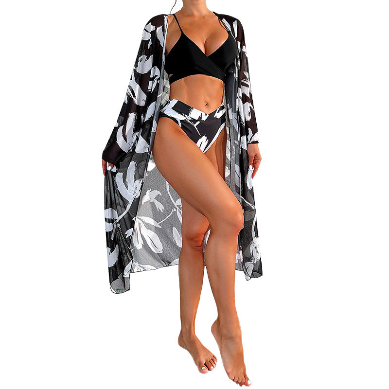 Damen Strandkimono mit floralem Muster und seitlichem Schlitz R&B