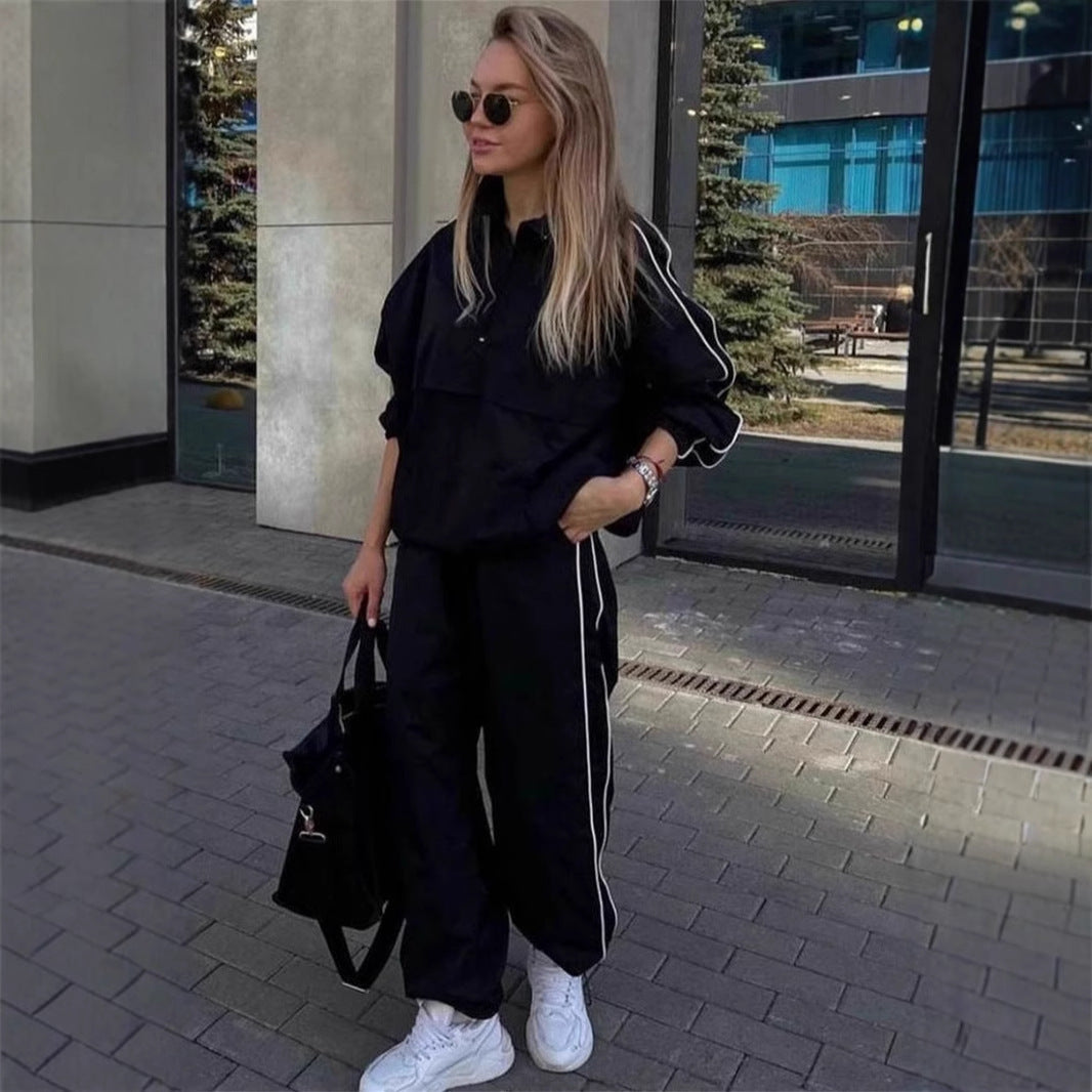 Damen sportliche Oversized-Jacke mit kurzem Reißverschluss und elastischen Bündchen R&B