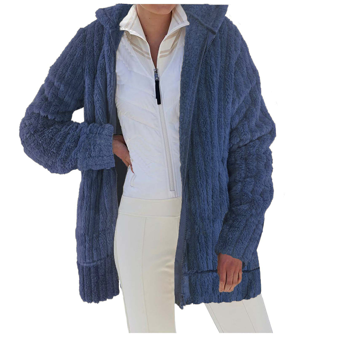 Damen Kuschelige Langjacke aus strukturiertem Fleece mit Kapuze R&B