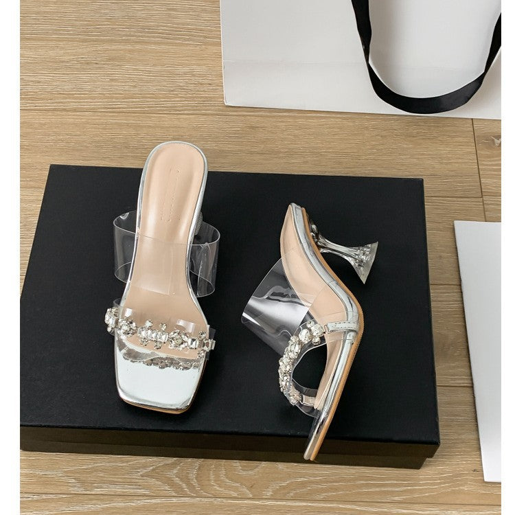 Damen elegante transparente High Heels mit funkelnden Strass-Applikationen R&B