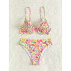 Damen Hochgeschnittener Bikini mit floralem Muster und schmalen Trägern R&B