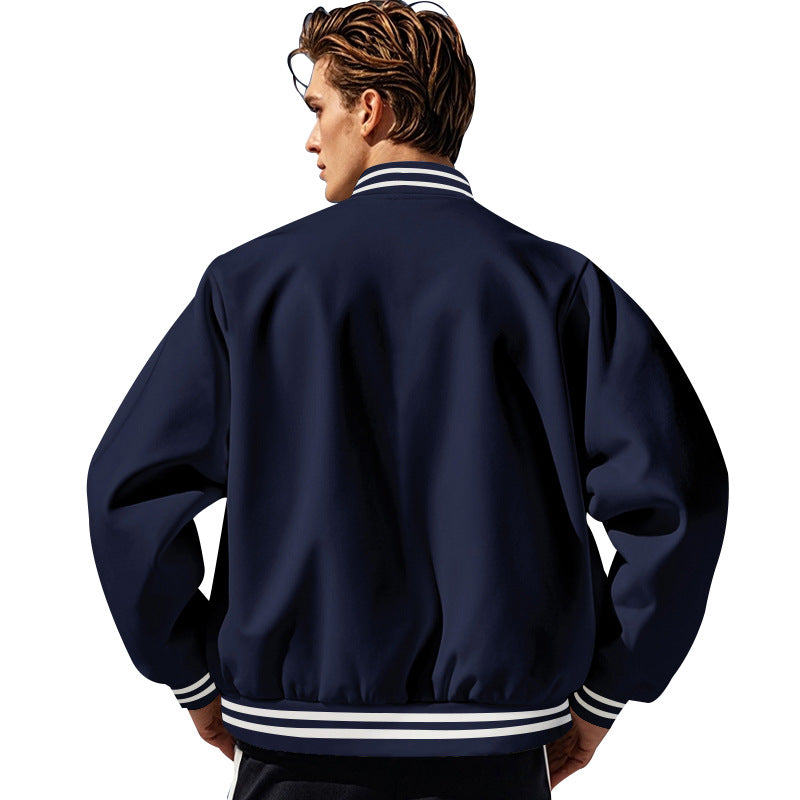 Herren nan schlanke Collegejacke im Collegestil mit Druckknopfleiste und kontrastierenden Rippbündchen R&B