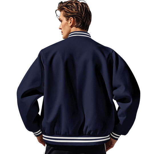 Herren nan schlanke Collegejacke im Collegestil mit Druckknopfleiste und kontrastierenden Rippbündchen R&B