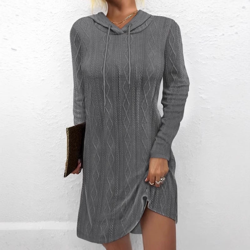 Damen Kapuzenpullover Kleid mit strukturiertem Strickmuster R&B