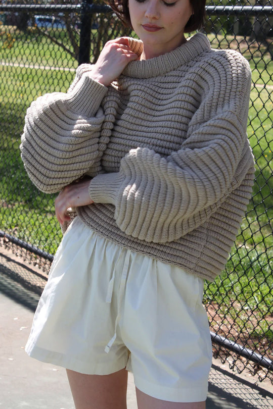 Damen lässiger Strickpullover mit Rollkragen und Rippstruktur R&B