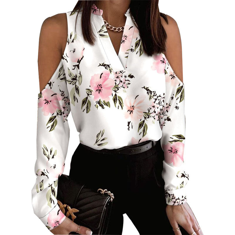 Damen Bluse mit schulterfreier Verarbeitung und floralem Druck R&B