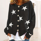 Damen modische Strickjacke mit Sternenmuster und Knopfdetails R&B