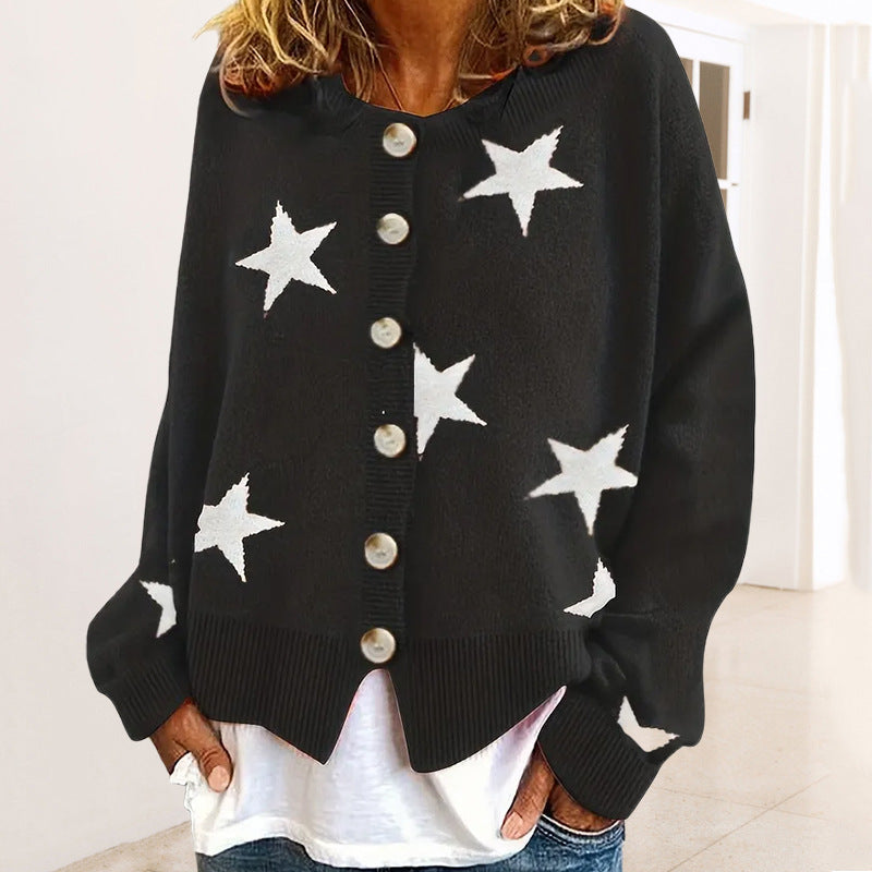 Damen modische Strickjacke mit Sternenmuster und Knopfdetails R&B
