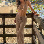 Damen Netz-Bikini-Set mit elegantem Oberteil und transparenten Palazzohosen R&B