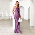 Damen Satin-Maxikleid mit asymmetrischem Schnitt und elegantenDetails R&B