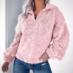 Damen Oversized Fleece-Pullover mit Stehkragen und Kunstpelz-Wabenstruktur R&B