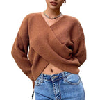 Damen Gemütlicher Strickpullover mit modernem Wickeldesign R&B