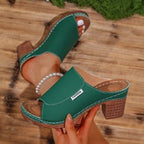 Damen Komfortable Open-Toe Pantoletten mit Holz-Optik R&B