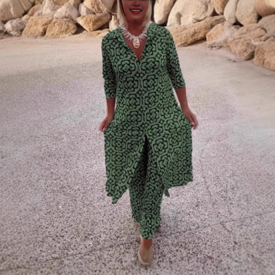 Damen Maxikleid mit raffiniertem Muster und asymmetrischem Saum R&B