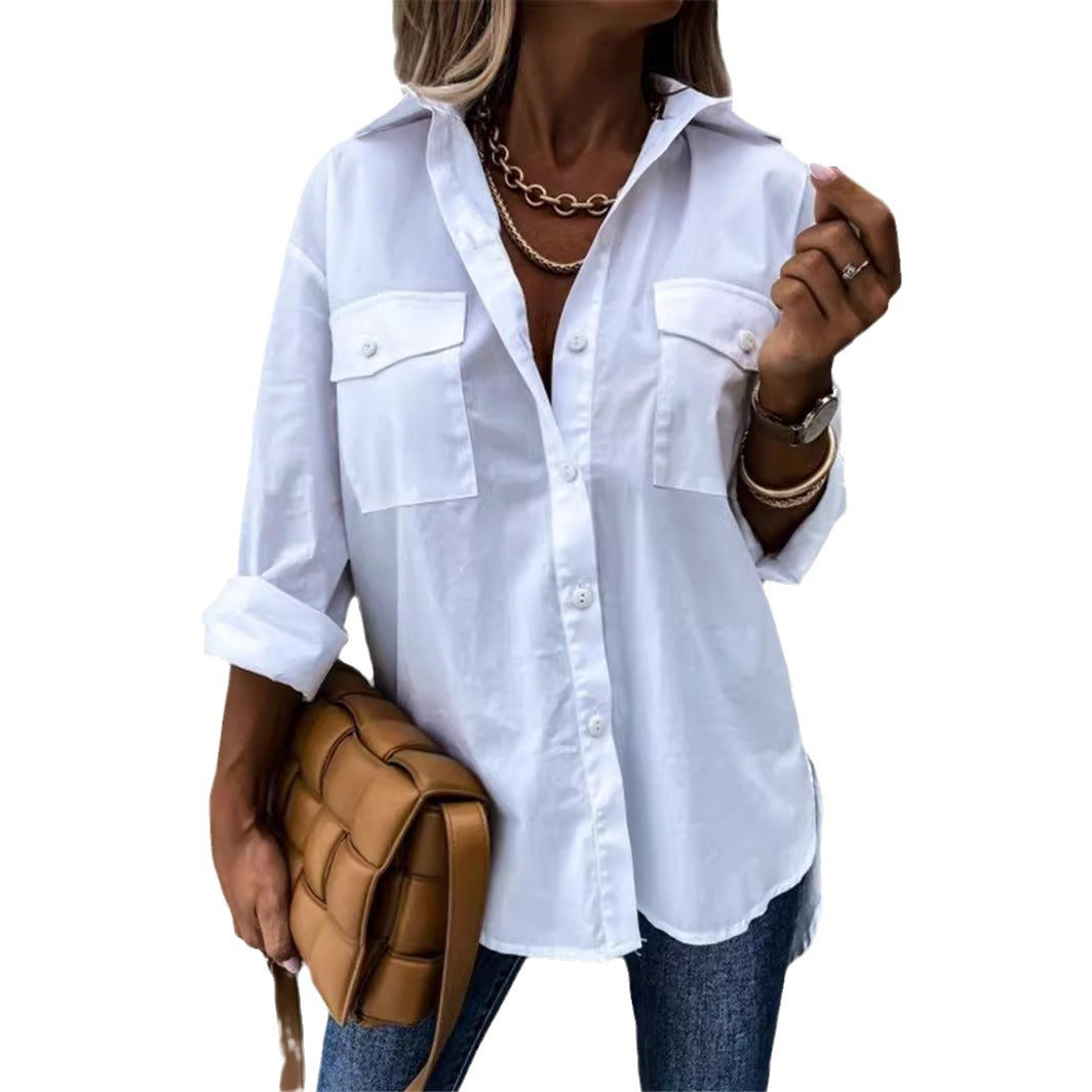 Damen Modische Hemdbluse mit praktischen Brusttaschen und legerem Schnitt R&B