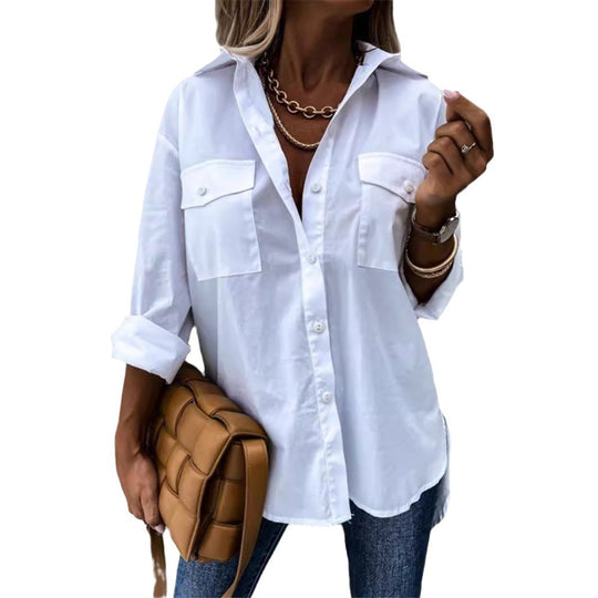 Damen Modische Hemdbluse mit praktischen Brusttaschen und legerem Schnitt R&B