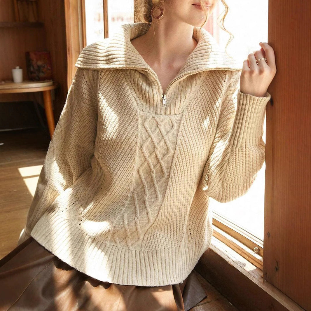 Damen Strickpullover mit hohem Kragen und Zipper R&B