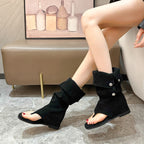 Damen offene Stiefel mit modischem Riemendesign und eleganten Knopfdetails R&B