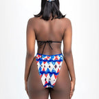 Damen Bikinis mit hohen Beinausschnitten und geometrischem Muster R&B