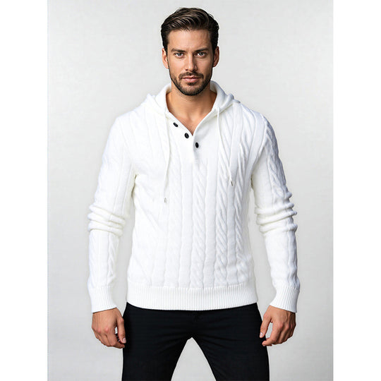 Herren stylischer Strickpullover mit Kapuze und Knopfdetails R&B
