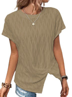 Damen Kurzarm T-Shirt mit strukturiertem Wellenmuster und hochwertiger Baumwolle R&B