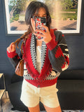 Damen gestrickte Cardigan mit fransigen Details und geometrischem Muster R&B