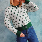 Damen Strickjacke mit floralem Muster und modischen Knopfdetails R&B