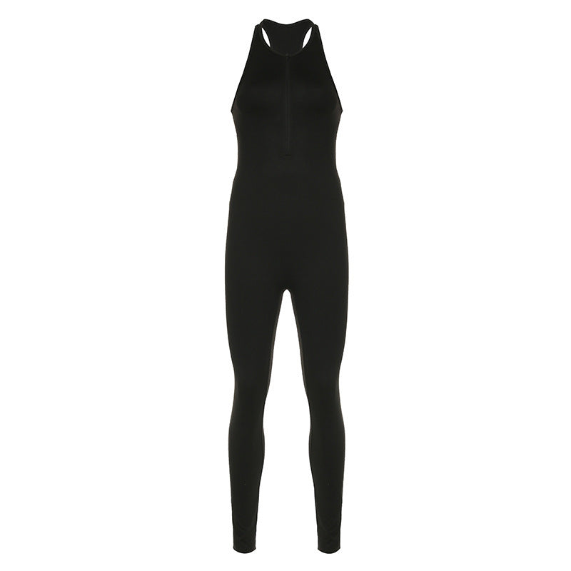 Damen Sportlicher einteiliger Bodysuit mit hohem Kragen und Reißverschluss R&B