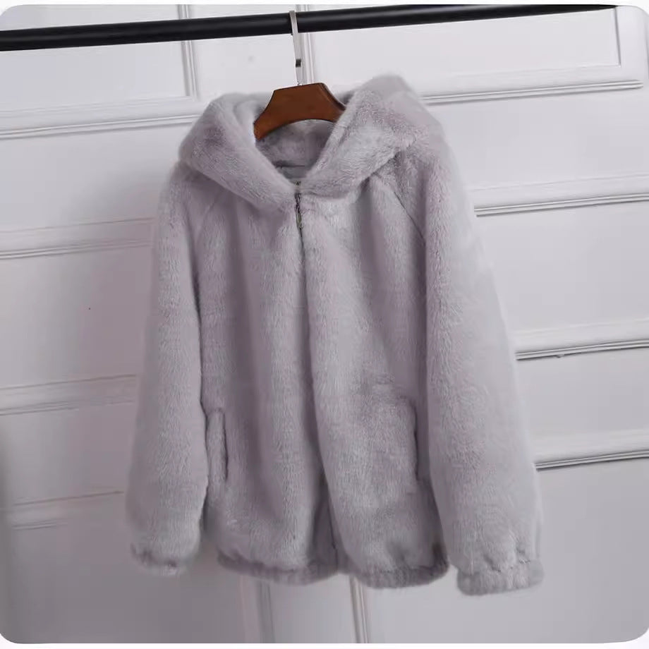 Damen Flauschige Kapuzenjacke R&B