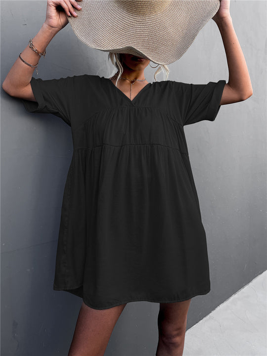Damen lässiges V-Ausschnitt Sommerkleid mit taillierter Passform und leichtem Stoff R&B