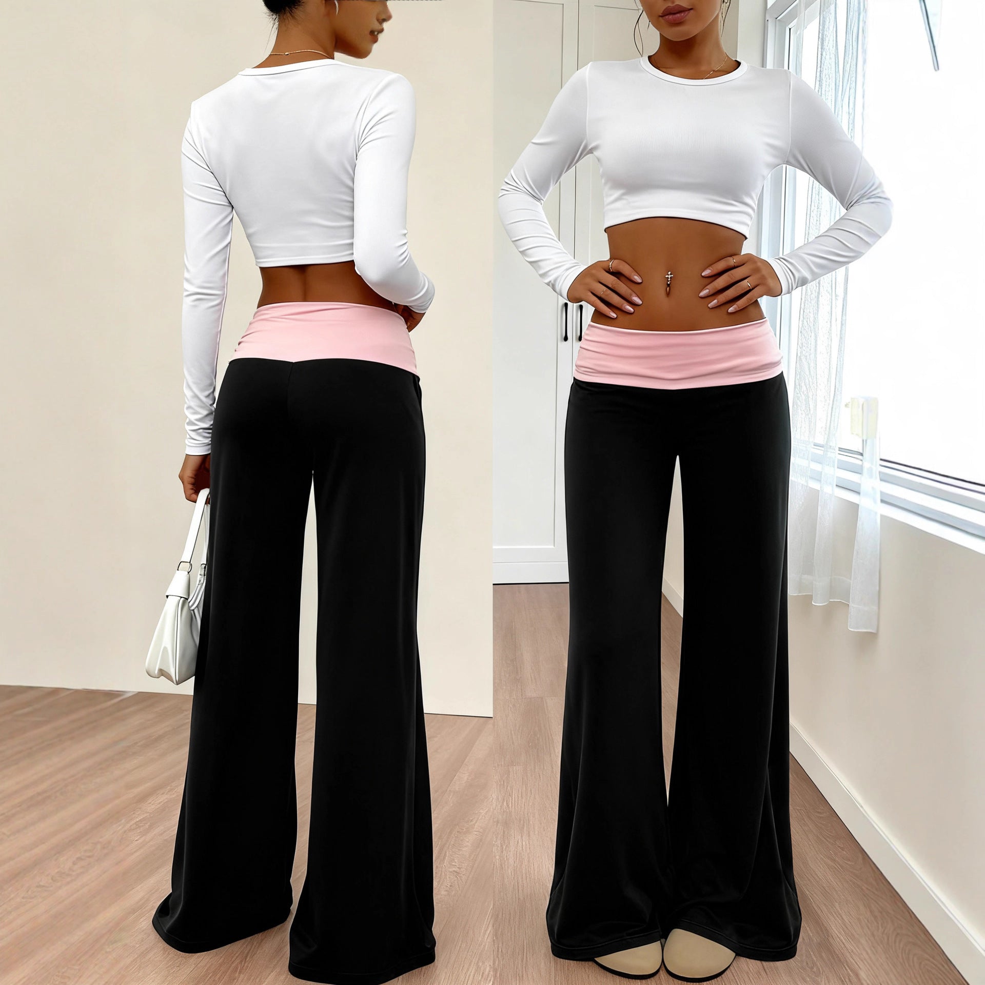 Damen Hochwertige Sporthose mit weitem Bein und Miditaille R&B