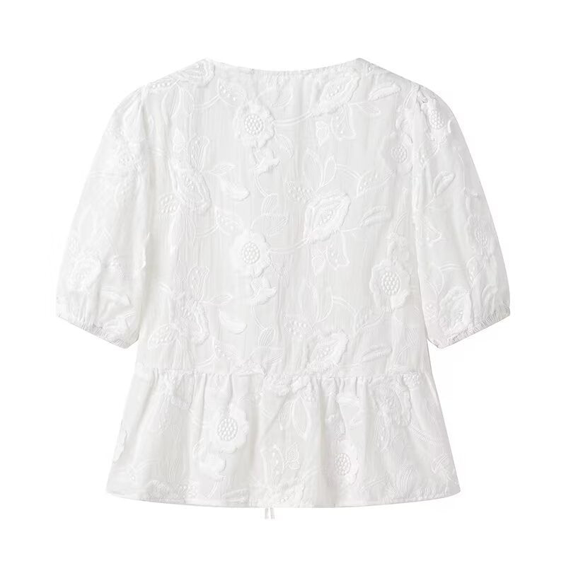 Damen Bluse mit floralem Stickmuster und romantischen Rüschendetails R&B