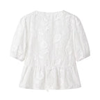 Damen Bluse mit floralem Stickmuster und romantischen Rüschendetails R&B